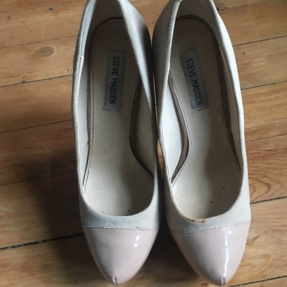 Shoes - Steve Madden Nude Suede & Pleather Platform Pumps